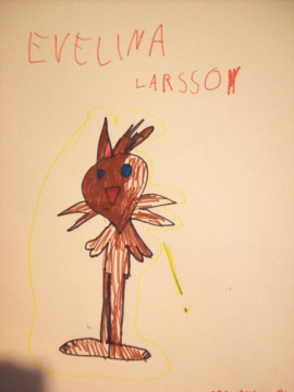 Evelina 6 år: "Pepparkaksmaskoten Färgpelle."